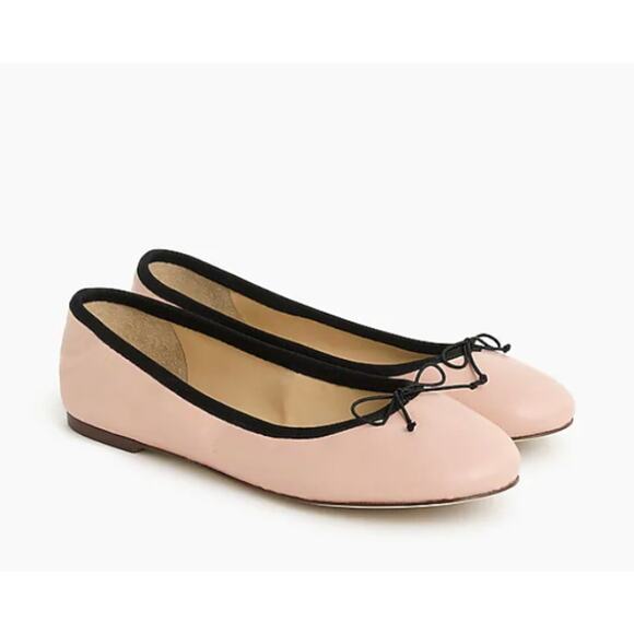 NWOT Women's J.Crew Evie Leather Pink and Black Ballet Flats size 8.5 Coquette - Picture 1 of 7